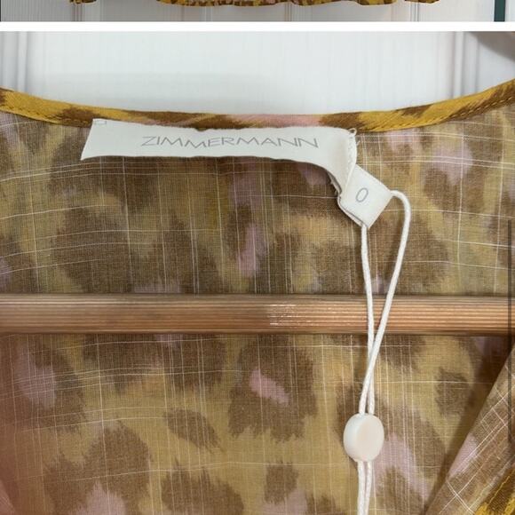 NEW NWT Zimmermann Ruffle-Trimmed Leopard-print Cotton Gauze Blouse - Picture 4 of 5